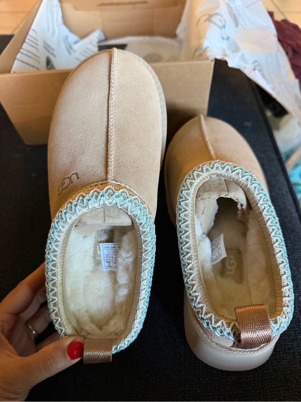 UGG Women's Tan Suede Platform Moccasin Slippers - Picture 3 of 8